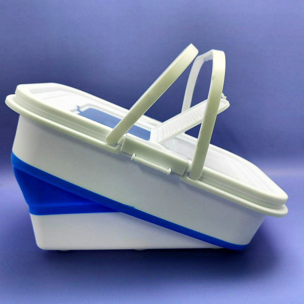 Корзина силиконовая складная 40х24х24 см. со сливным клапаном / Туристическая корзина для пикника 13 л.